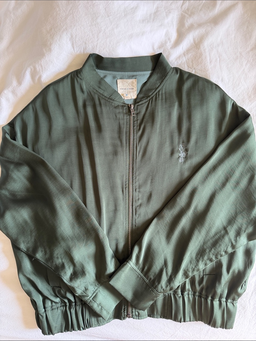 Green Bomber Jacket with Embroidered Detail